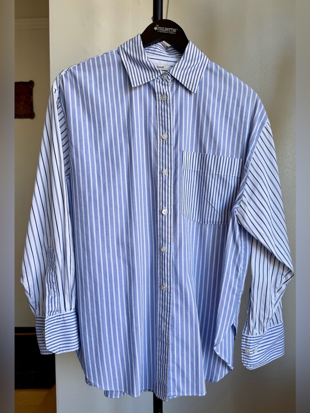 Madewell Blue and White Vertical Stripe Dress Shirt